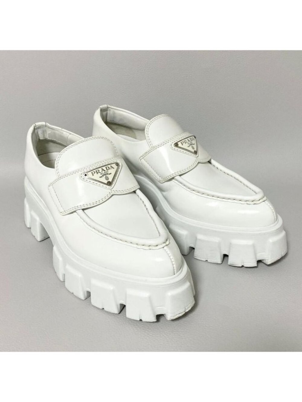 Prada Monolith Brushed Leather Loafers 36 White - Picture 1 of 10